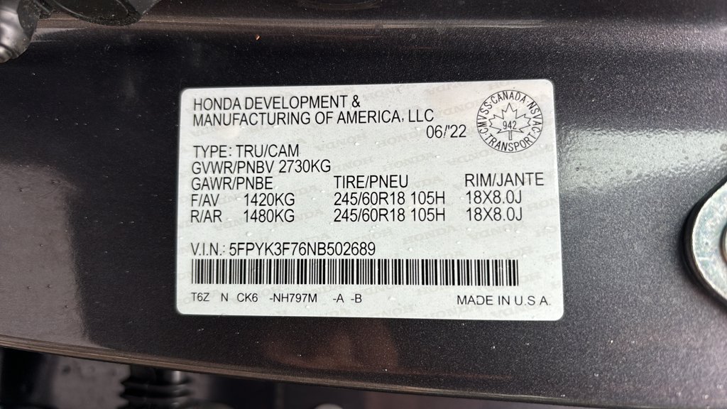 Used 2022 Honda Ridgeline Touring Touring AWD for sale online - Toronto Credit Auto